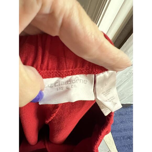 Liz Claiborne Red French Terry Pull On Wide Leg Pants Sz L - Picture 4 of 6